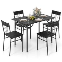 Costway - 5PCS Dining Table Set for 4 Rectangular Kitchen Table & 4 Chairs with Metal Frame Cemen... - Alternate Views