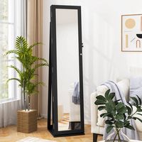 Costway - Mirrored Jewelry Cabinet Armoire Lockable Standing Storage Organizer with Shelf - Black - Alternate Views