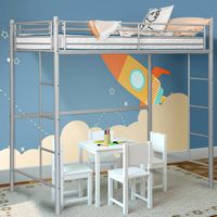 Costway Twin Size Loft Bed Heavy Duty Metal Loft Bed Frame with Safety Guardrail - Silver - Alternate Views