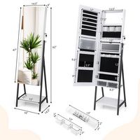 Costway - Jewelry Cabinet Armoire 3 Color LED Modes Full-Length Frameless Mirror Lockable - White - Alternate Views