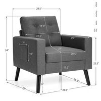 Costway - Modern Accent Upholstered Single Sofa Chair with 2-Side Pockets - Gray - Alternate Views