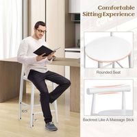 Costway Bar Chair Counter Height Stools Set of 4 with Acacia Wood Frame Supporting Legs - White - Alternate Views