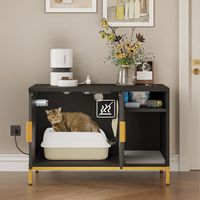 Bestier - Concealed Cat Litter Box Cabinet with Charging Station Litter Mat and Cat Washroom - Black - Alternate Views