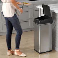 iTouchless - 13-Gal. Touchless Trash Can - Stainless Steel/Black - Alternate Views