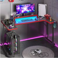 Bestier - U-Shaped Gaming Desk with Monitor Stand, LED Lighting, Headphone Hooks, and Cup Holder ... - Alternate Views