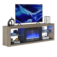 Bestier 70-Inch LED Fireplace TV Stand in White with Tempered Glass Shelves and Open Storage Cabi... - Alternate Views