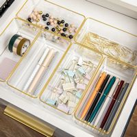 Martha Stewart - Kerry Set of 6 Plastic Stacking Desk Drawer Organizers with Gold Trim - 6 x 3 - ... - Alternate Views