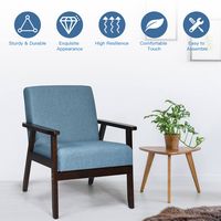 Costway - Set of 2 Fabric Accent Armchair Solid Wood Upholstered Lounge Chair - Blue - Alternate Views