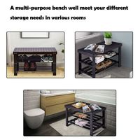 Costway - 3 Tier Bamboo Shoe Rack Bench Storage Shelf Organizer Entryway Home Furni - Black - Alternate Views
