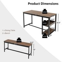 Costway 3 PCS Dining Table Set for 4 Kitchen Dining Room Table & 2 Benches W/ Rack - Coffee, Black - Alternate Views