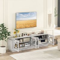 Costway - 4-Door Glass Entertainment Center Farmhouse TV Stand for TVs up to 75'' Oak White - Oak... - Alternate Views