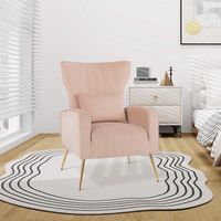 Costway - Velvet Upholstered Wingback Chair with Lumbar Pillow and Golden Metal Legs - Pink - Alternate Views