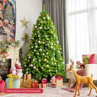 Costway - 7.5ft Flocked Hinged Artificial Christmas Tree with Metal Stand - Green - Alternate Views