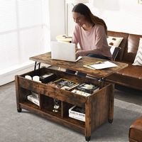 Costway Lift Top Table w/ Hidden Compartment and Storage Shelves Coffee - Coffee - Alternate Views