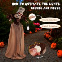 Costway - Life-Size Halloween Animatronic Moving and Talking Old Lady Hag Prop - Brown - Alternate Views