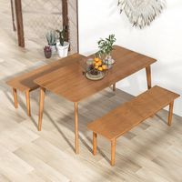 Costway - Solid Wood Dining Bench Entryway Bench with Rubber Wood Legs for Bedroom - Oak - Alternate Views