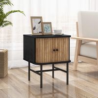 Sliding Door Nightstand Mid-century Modern Storage End Table with Cabinet - Alternate Views