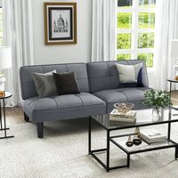 Costway Convertible Folding Futon Sofa Bed with 6-Position Adjustable Backrest  Cushion - Gray - Alternate Views