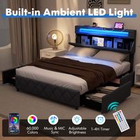 Costway Full Size Bed Frame with Led Lights & Charging Station & Modern Upholstered Bed - Gray - Alternate Views