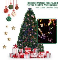 Costway - 6Ft Pre-Lit Fiber Optic PVC Christmas Tree Metal Holiday - Green - Alternate Views