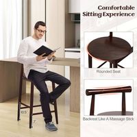 Costway Bar Chair Counter Height Stools Set of 2 with Acacia Wood Frame Supporting Legs - Brown - Alternate Views