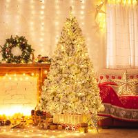 Costway - 7 FT Pre-Lit Christmas Tree 3-Minute Quick Shape Flocked Decor with 450 LED Lights - Gr... - Alternate Views