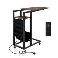 Costway 1 PCS C-shaped End Table with Charging Station Rolling Bedside Table Couch Side Table - R... - Alternate Views