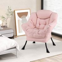 Costway - Stylish Large Lazy Chair with Cozy Head Pillow and Seat Armrests - Pink - Alternate Views