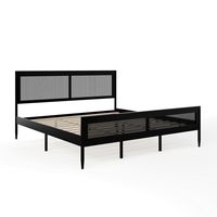 Martha Stewart - Jax Wooden King Platform Bed with Rattan Inset Headboard and Footboard-Black - B... - Alternate Views