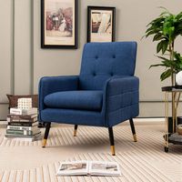 Costway - Modern Linen Accent Chair with Solid Metal Legs - Blue - Alternate Views