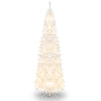 Costway - 7FT Pre-Lit Hinged Pencil Christmas Tree with 300 LED Lights & 8 Flash Modes - White - Alternate Views