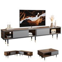Bestier 80-Inch Mid-Century Modern Coffee Table with Sliding Doors for Living Room - Ancona Walnut - Alternate Views