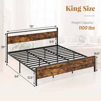 Costway King Size Bed Frame with Wooden Headboard and Footboard Under-Bed Storage - Brown - Alternate Views