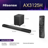 Hisense - 3.1.2 CH  AX Series Dolby ATMOS Soundbar with Wireless Subwoofer - Black - Alternate Views