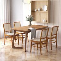 Costway Set of 4 Boho Dining Chairs with Teak Wood Structure & Footrests for Indoor Use - Natural - Alternate Views
