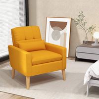 Costway - Mid-Century Modern Linen Accent Chair with Lumbar Pillow - Yellow - Alternate Views