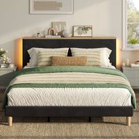 Bestier - Bed Frame -King Size Bed With LED Light & Adjustable Storage Headboard for Bedroom Upho... - Alternate Views