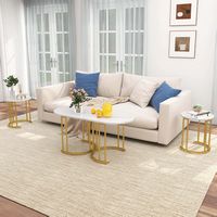 Costway Nesting Coffee Table Set of 3 with Faux Marble Tabletop & Powder-coated Office - White - Alternate Views