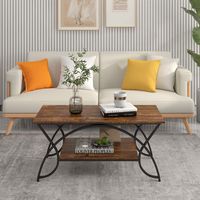 Costway 2-Tier Industrial Coffee Table Rectangular Cocktail Table with Storage Shelf - Rustic Brown - Alternate Views