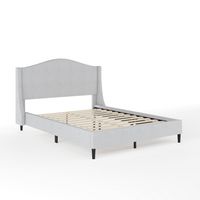 Martha Stewart - Amelia Faux Linen Upholstered Full Size Platform Bed with Curved Headboard in Gr... - Alternate Views