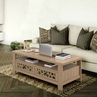 Costway Coffee Table with2 Drawers & Open Shelf Modern Rectangular Wood Living Room Table Natural... - Alternate Views