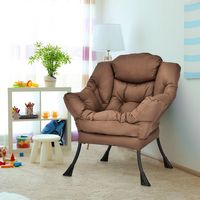 Costway - Modern Polyester Lazy Sofa Chair with Side Pocket - Brown - Alternate Views