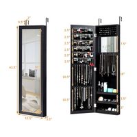 Costway - Wall Door Mounted Mirrored Jewelry Cabinet Storage Organizer - Black - Alternate Views