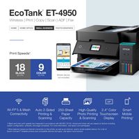 Epson - EcoTank ET-4950 Wireless All-in-One Color Supertank Inkjet Printer - Black - Alternate Views