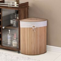 Costway - Corner Bamboo Hamper Laundry Basket Washing Cloth Bin Storage Bag Lid - Natural - Alternate Views