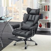 Costway - Big and Tall Executive Office Chair with Footrest Lumbar Support - Grey - Alternate Views