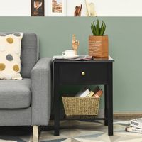 Costway - End Table Nightstand Storage Display Drawer Shelf Beside Bedroom - Black - Alternate Views