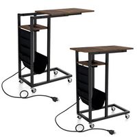Costway 2 PCS C-shaped End Table with Charging Station Rolling Bedside Table Couch Side Table - R... - Alternate Views