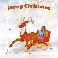 Costway - Lighted 2D Christmas Reindeer and Sleigh Decoration Pre-Lit Glittered Decoration - Brow... - Alternate Views