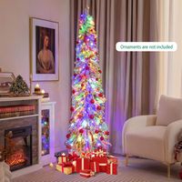 Costway - 6 FT Pre-Lit Slim Christmas Tree Flocked Xmas Decoration 11 Modes 250 LED Lights - Gree... - Alternate Views